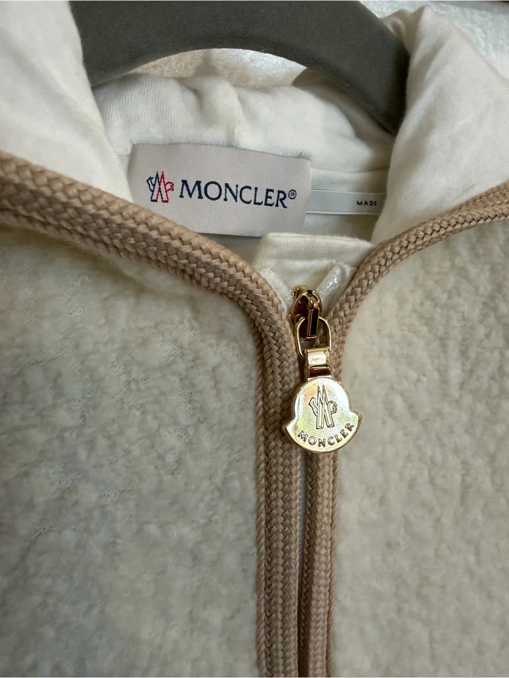 Moncler Kids Boys Girls Cream Sherpa Zip Hoodie 2t/24m
